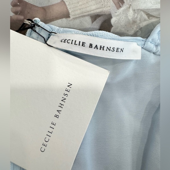 CECILIE BAHNSEN Sade Jacquard Cut Out Midi Dress in Mist Blue - Picture 9 of 14